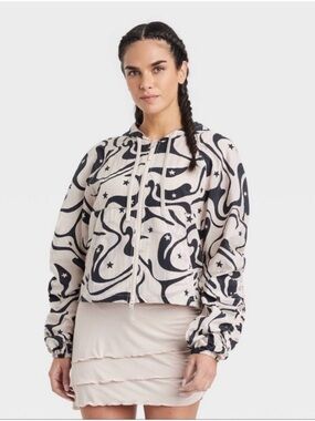 JoyLab Black & Cream Printed Hooded Jacket